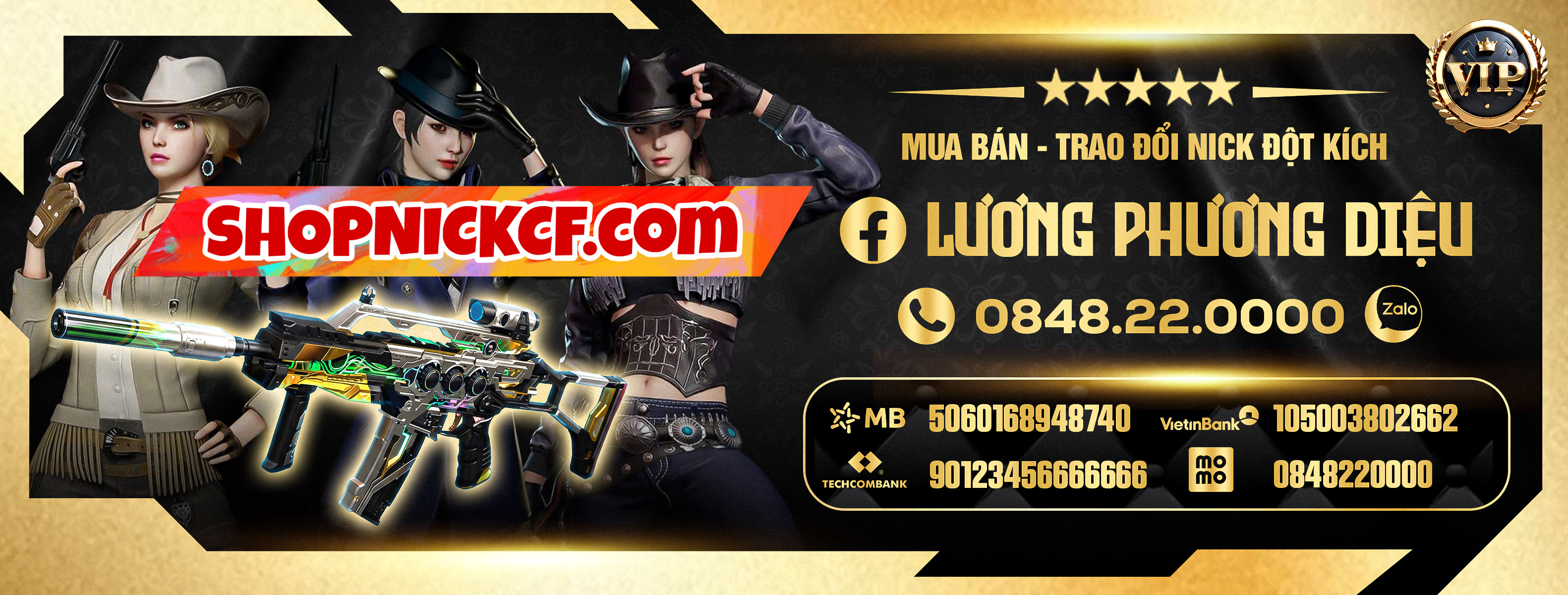 Hệ thống mua bán nick Đột Kích tự động 24/7 lớn nhất Việt Nam. Shopnickcf.com chuyên cung cấp acc CF giá rẻ, nick VIP trắng thông tin, giao dịch an toàn 100%.
ShopNickCF.Com - Shop Nick CF Giá Rẻ - Mua Bán Acc Đột Kích Uy Tín, VIP Full